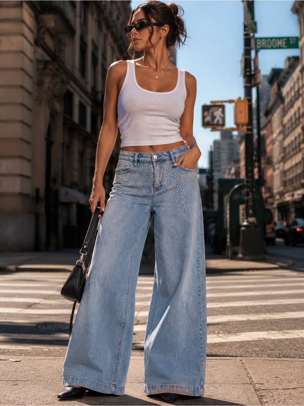 AZ Brand Rhinestone Wide Leg Jeans-NWT- XL
